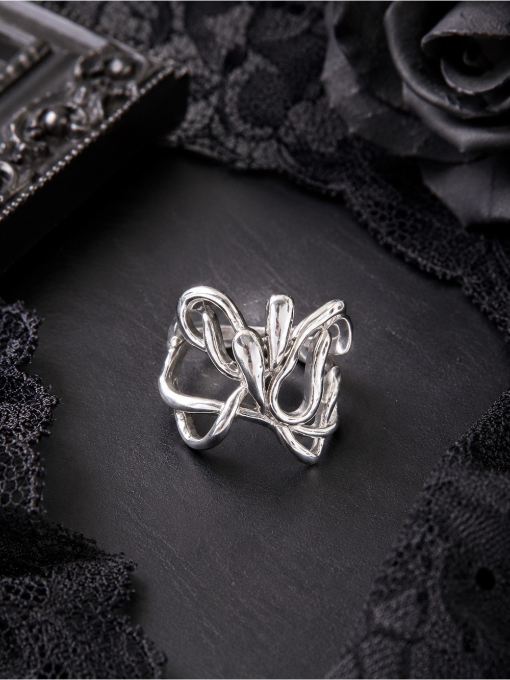 Sterling-Silver Abstract Knot Statement Ring - Silver 7 New